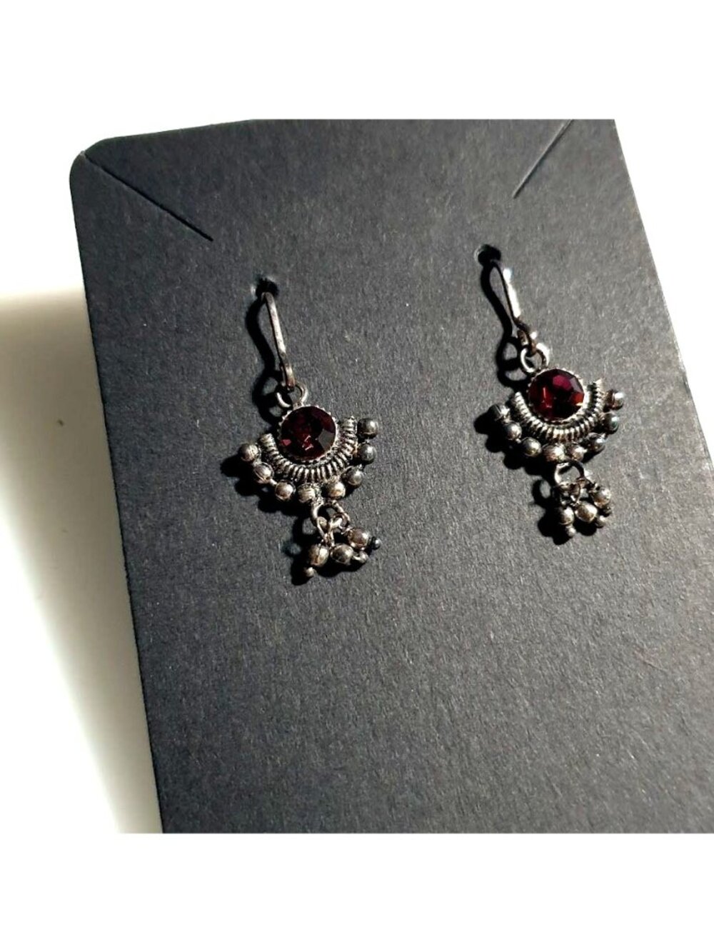 Bali Boho Style Silver Tone Drop Earrings Purple Dangle Lightweight Hook Gift